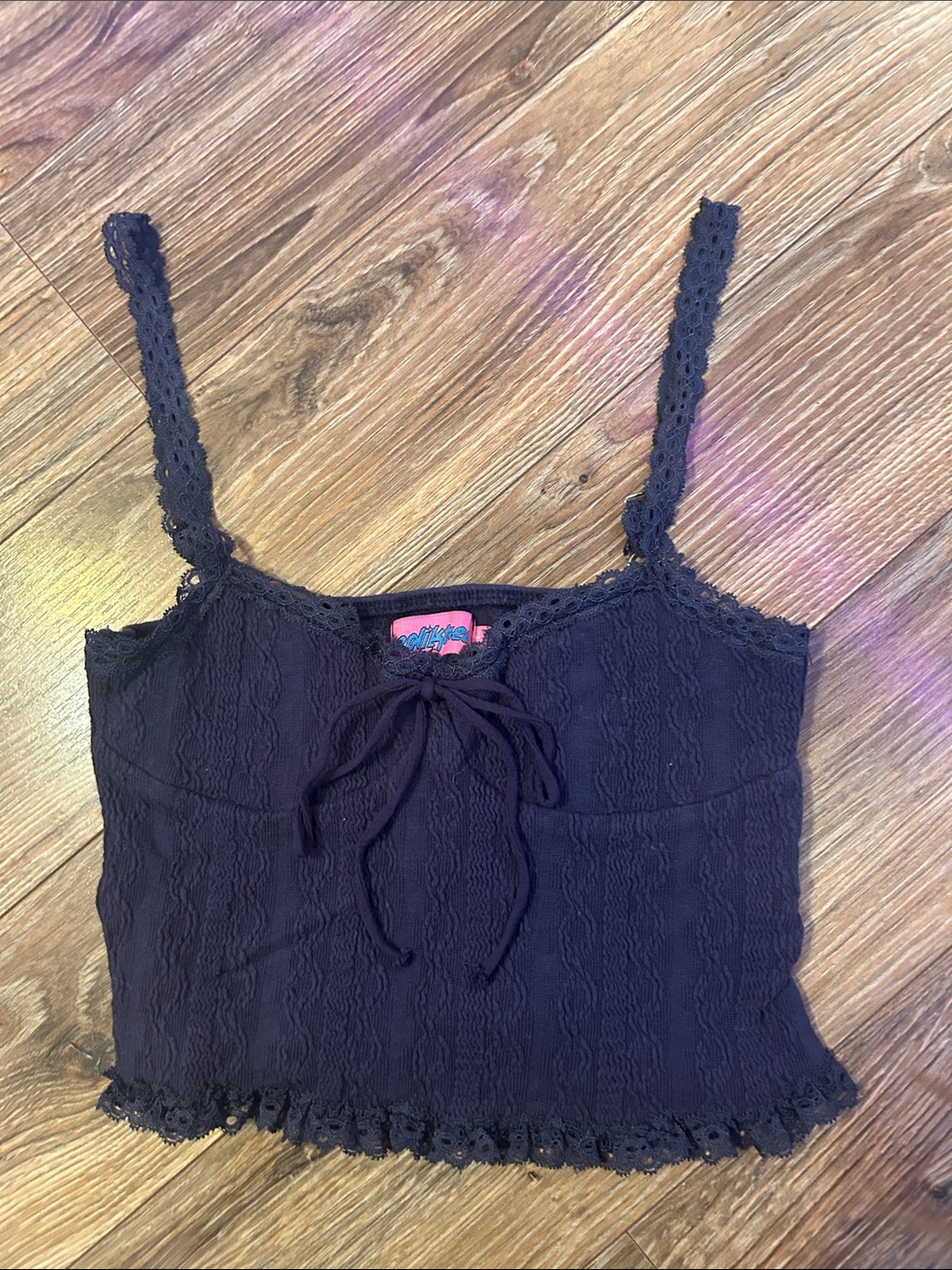 Edikted Navy Blue Lace-Trim Crop Cami Top